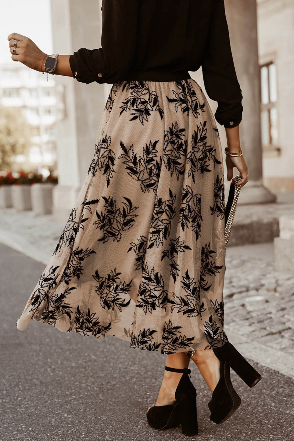 Maxirock mit hoher Taille und Blumenmuster in Blütenform