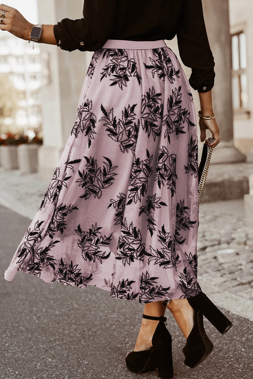 Maxirock mit hoher Taille und Blumenmuster in Blütenform