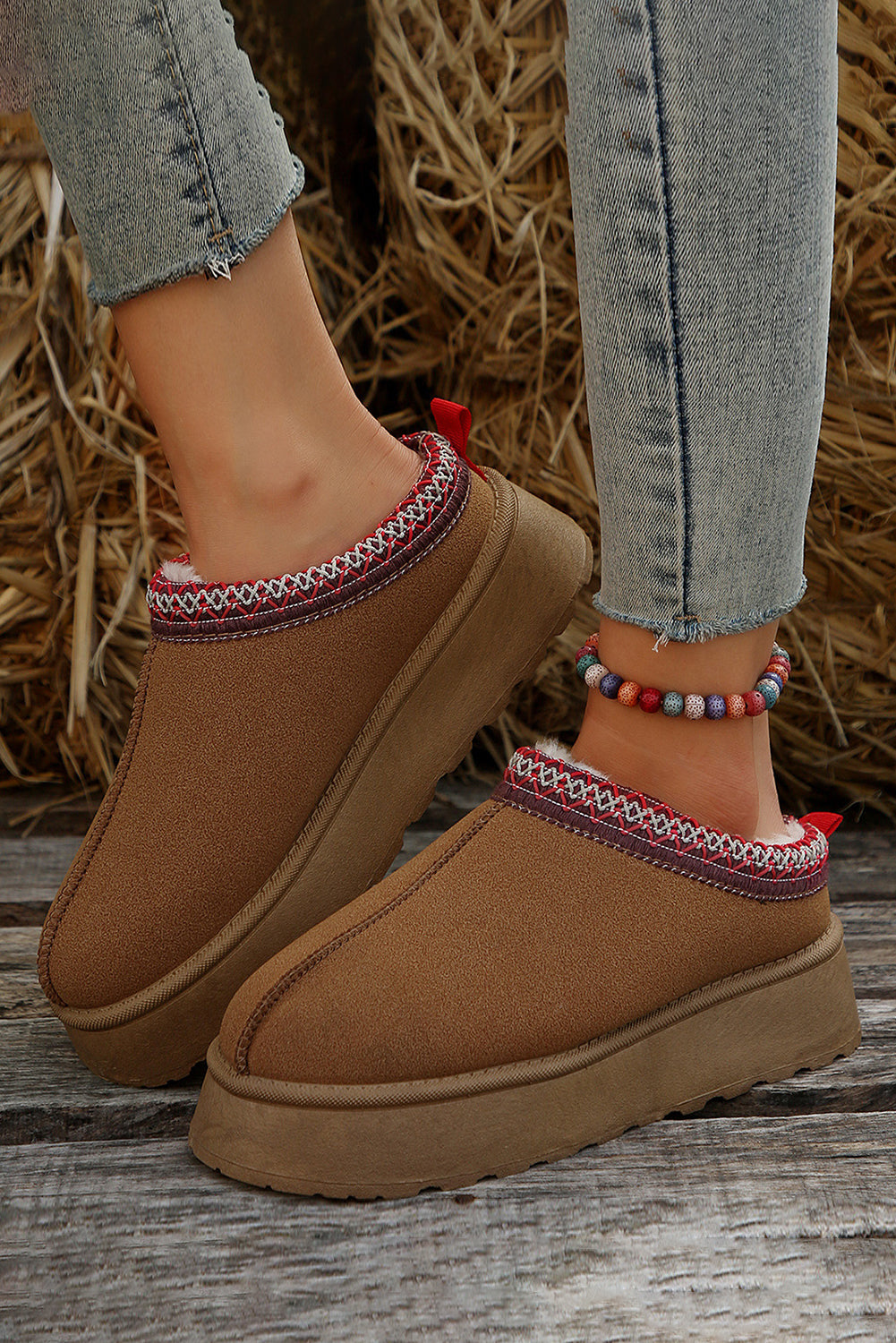 Suede Print Round Toe Slippers