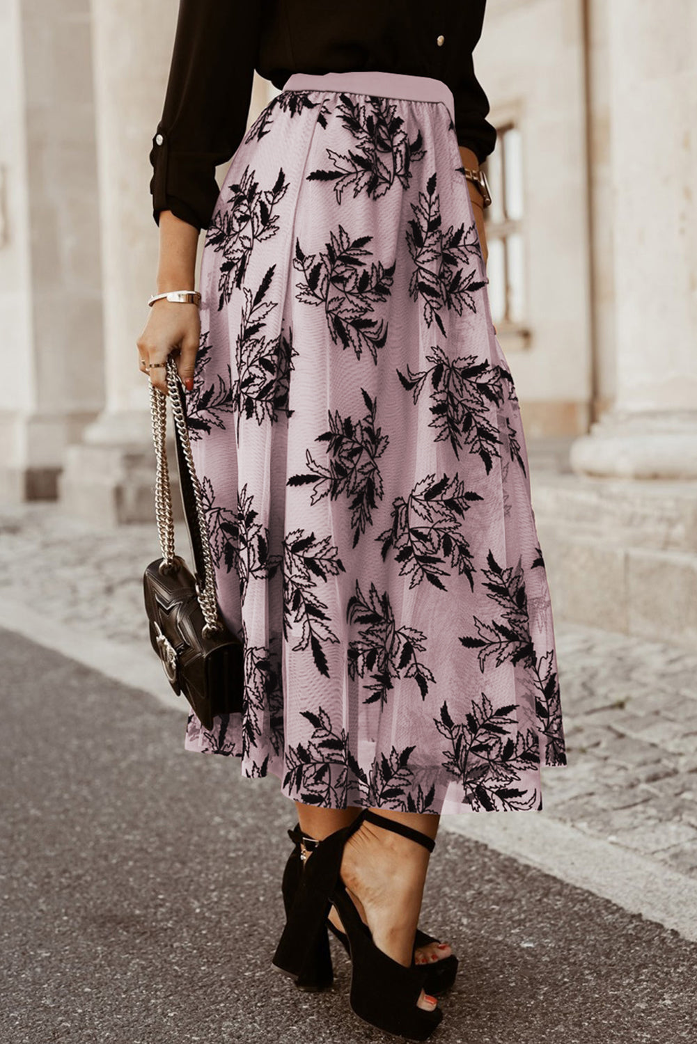 Maxirock mit hoher Taille und Blumenmuster in Blütenform