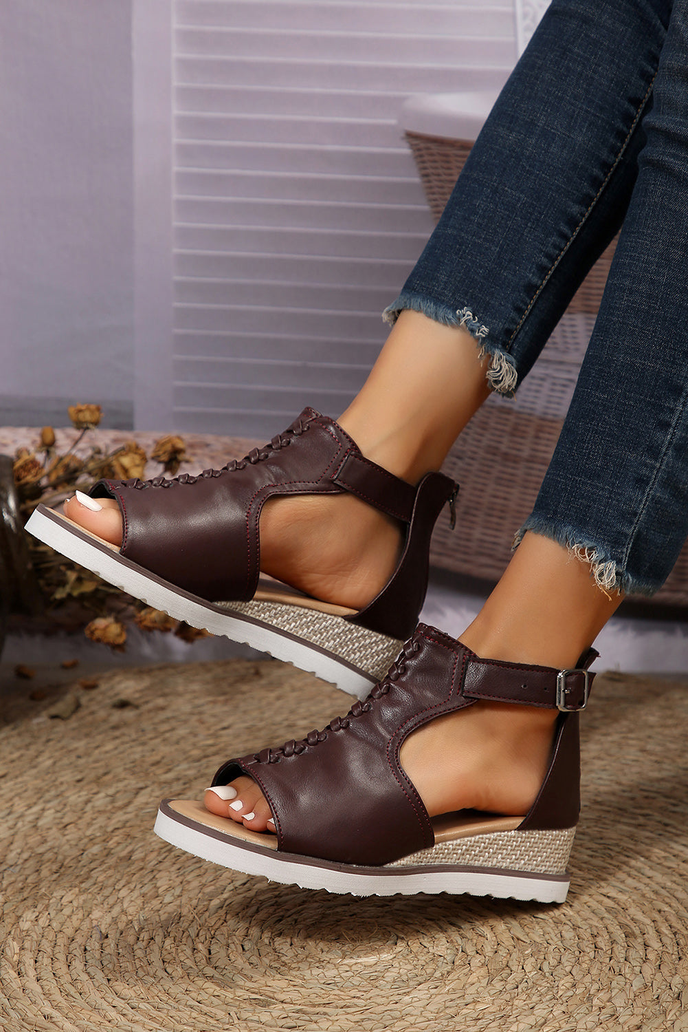 Brown/Khaki Platform Slides Shoes