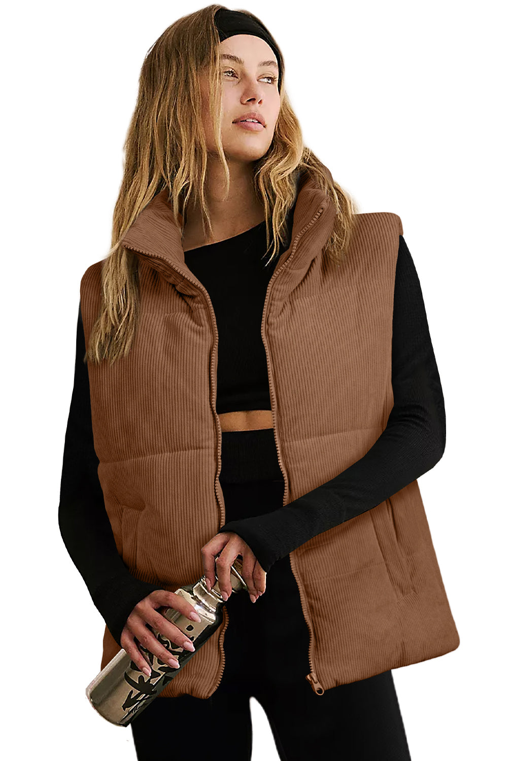 Black, Brown or Jungle Green Rib Puffer Vest