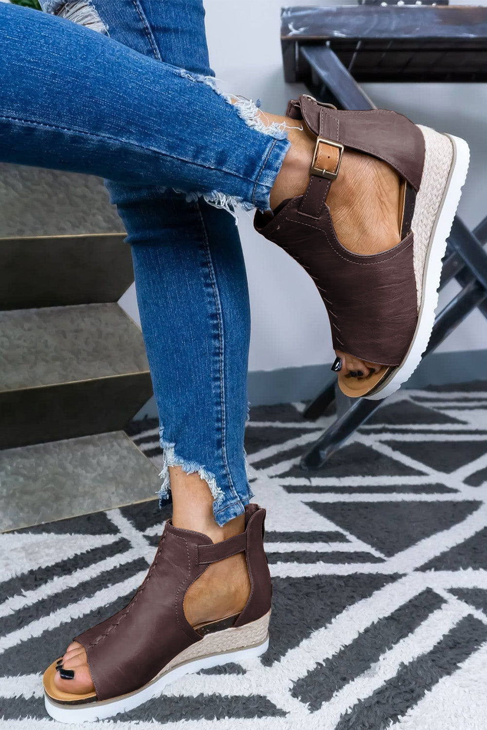 Brown/Khaki Platform Slides Shoes