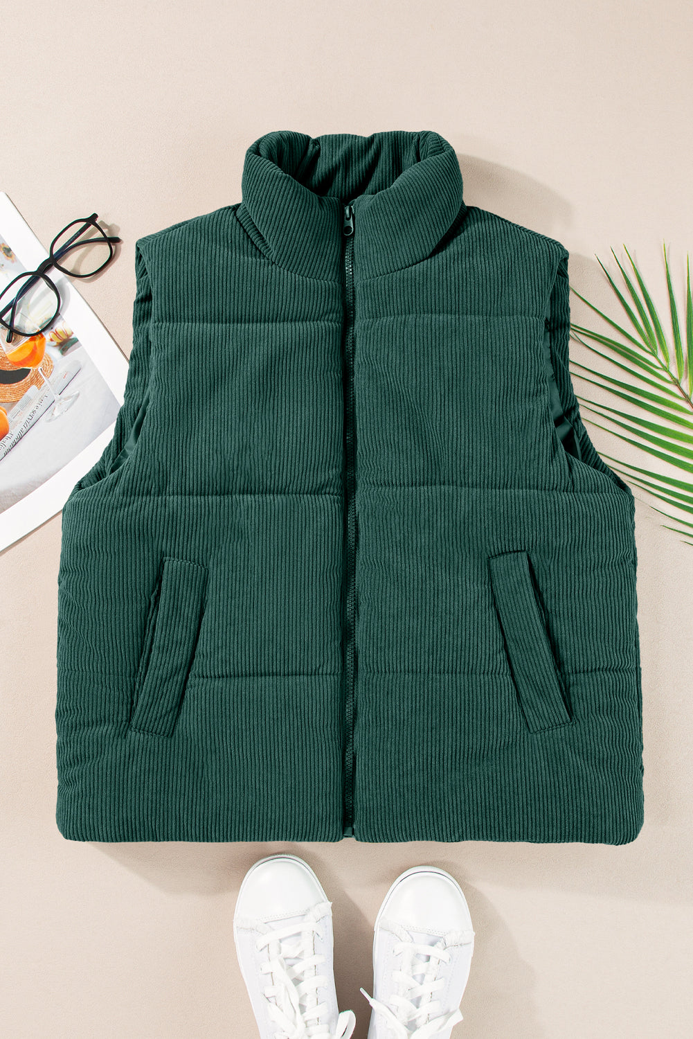 Black, Brown or Jungle Green Rib Puffer Vest