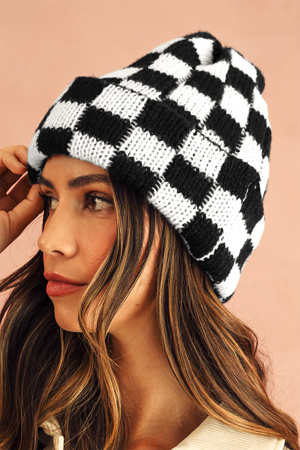 Black Checkered Beanie Cap