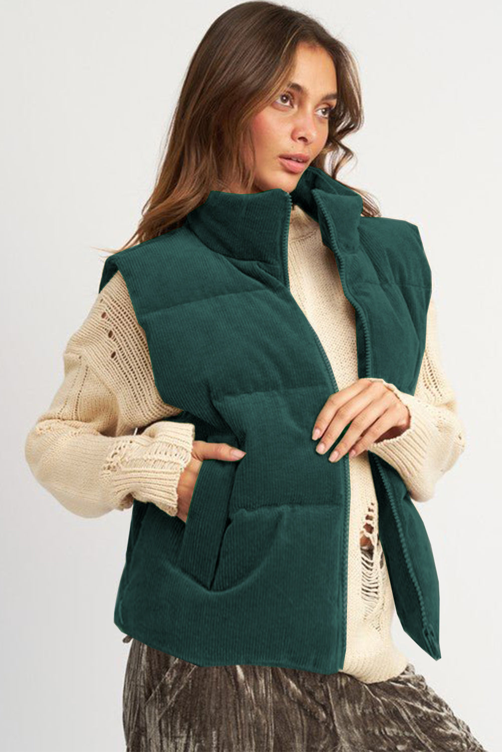 Black, Brown or Jungle Green Rib Puffer Vest