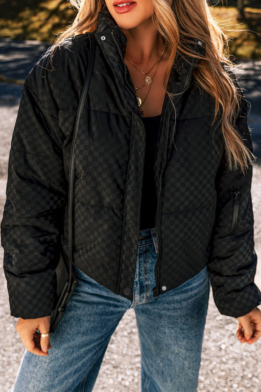 Black Zipper Puffer Jacket