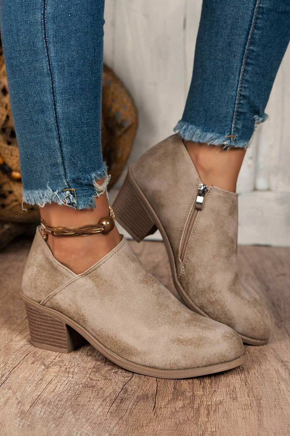 Suede Block Heel Ankle Boot