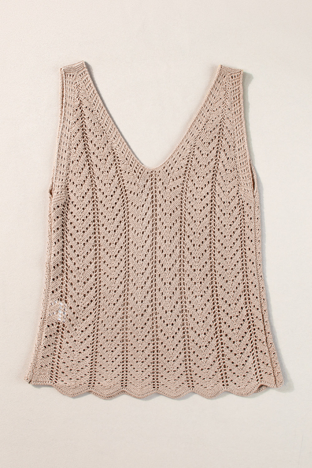 Pale Khaki V Neck Crochet Knit Tank Top