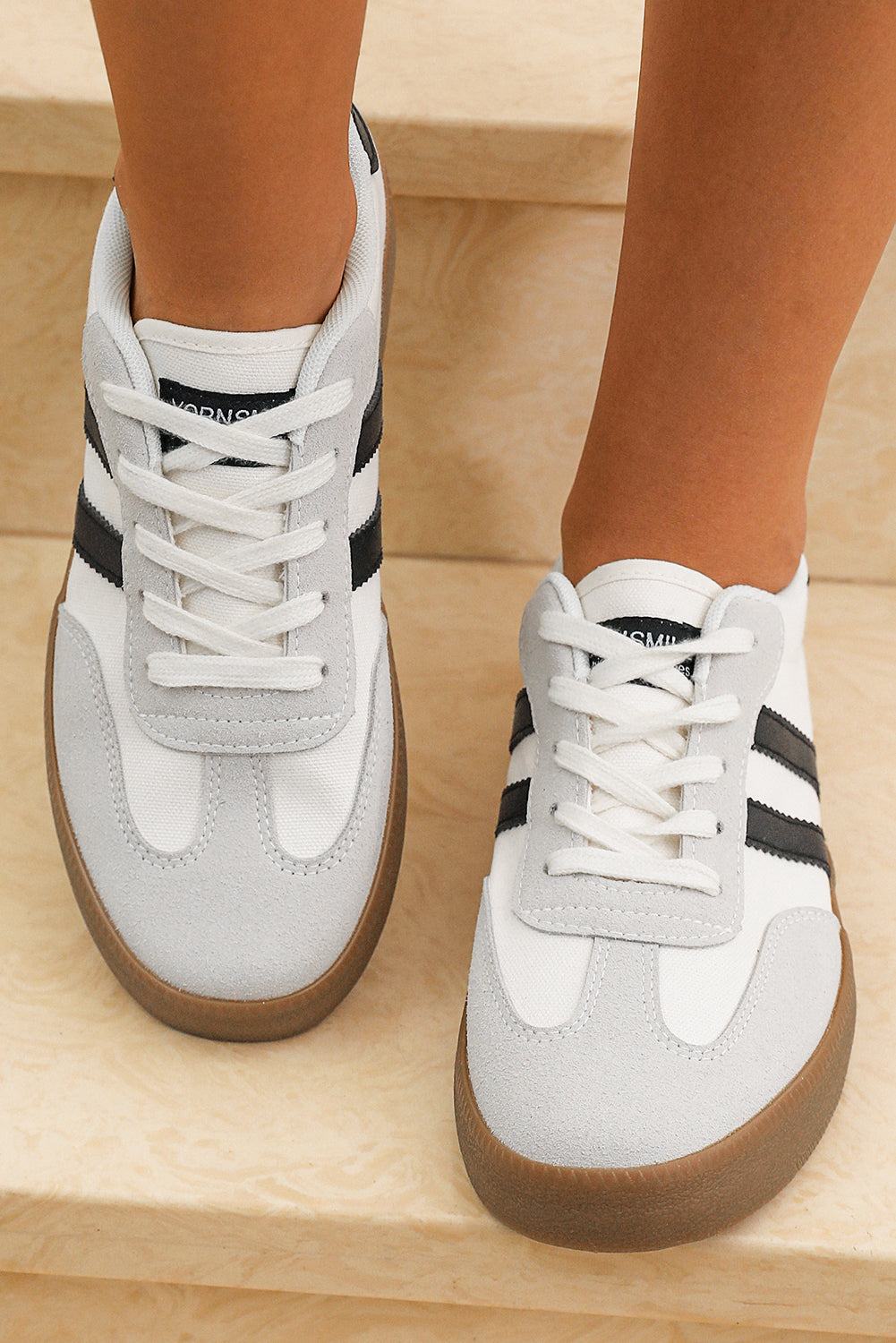 Striped White and Blue Sneakers