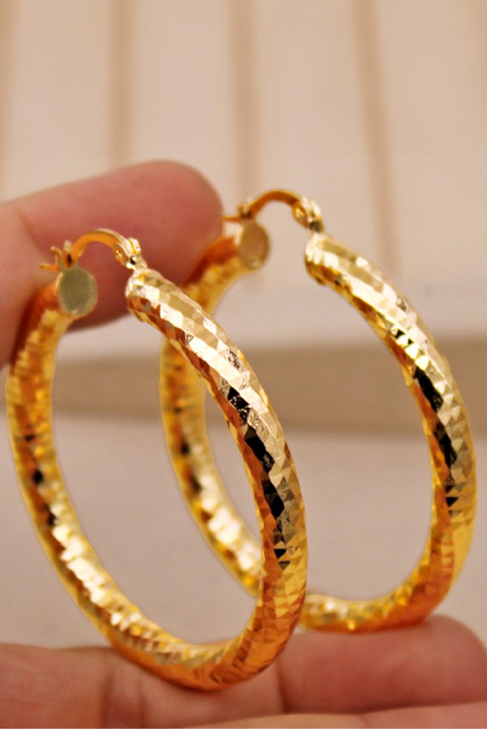 Gold Plated Diamond Cut Large Hoop Earrings