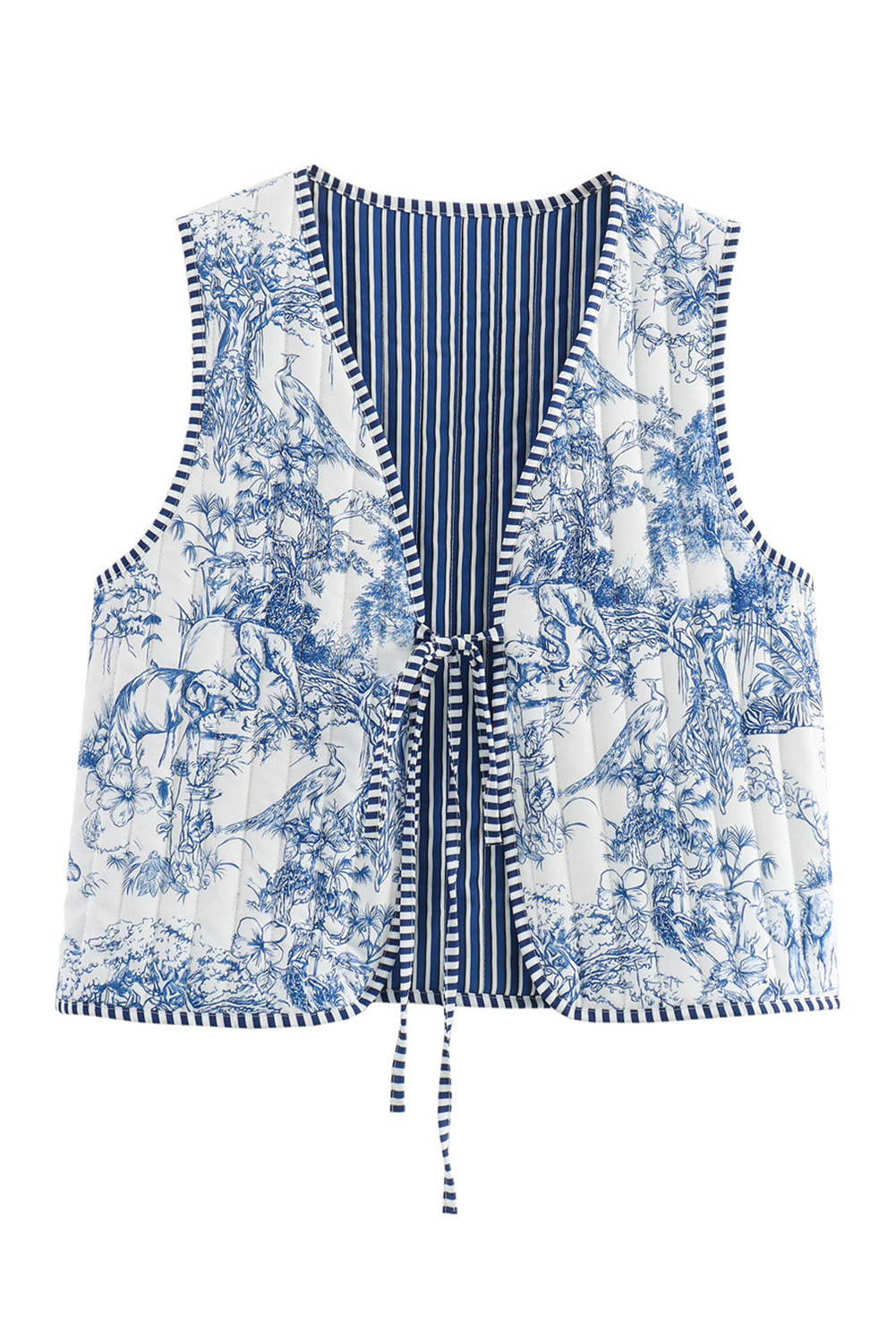 White Reversible Floral And Striped Boho Gilet