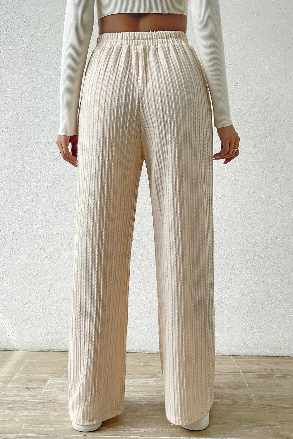 White Rib Knit Wide Leg Pants