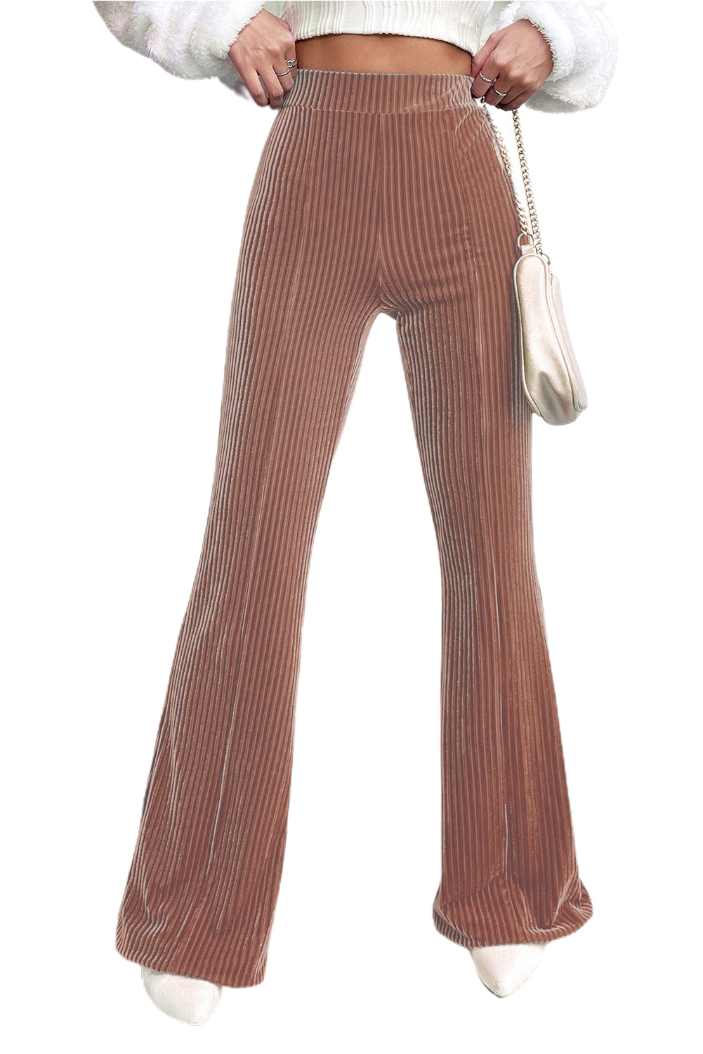 Brown, Pink and Black High Waist Corduroy Flare Pants