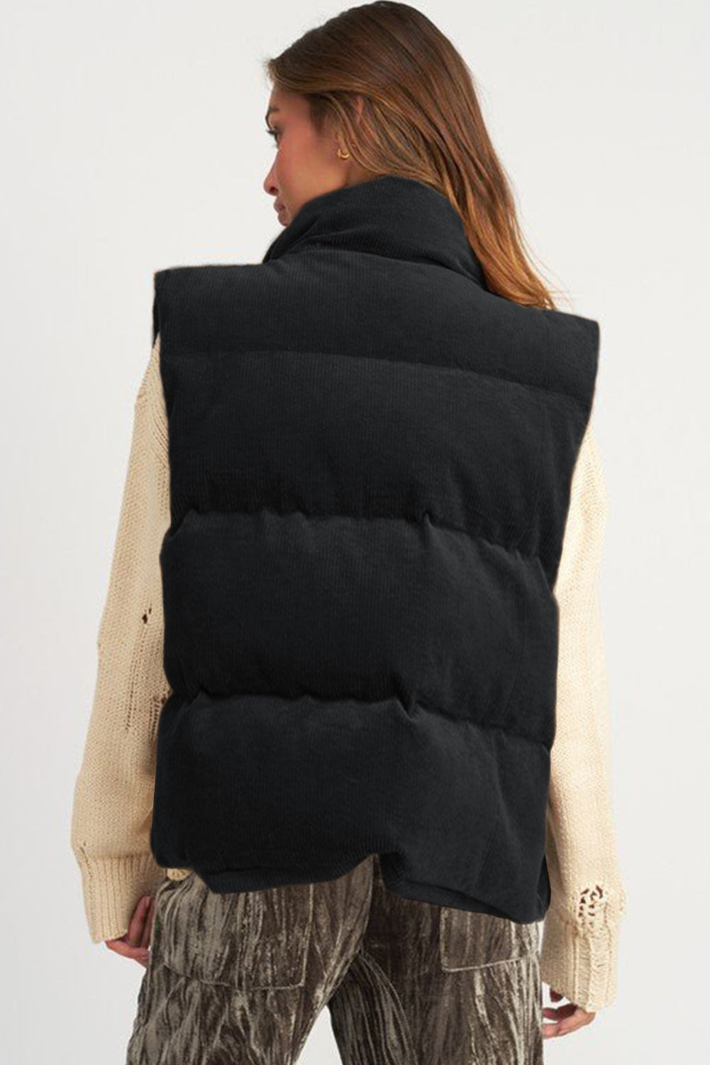 Black, Brown or Jungle Green Rib Puffer Vest