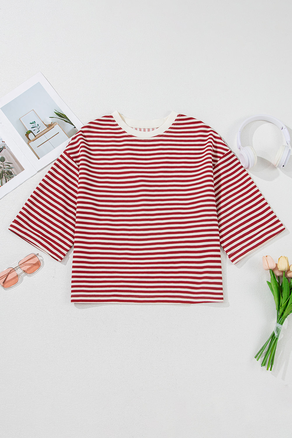 Red Striped Bowknot Backless T-Shirt