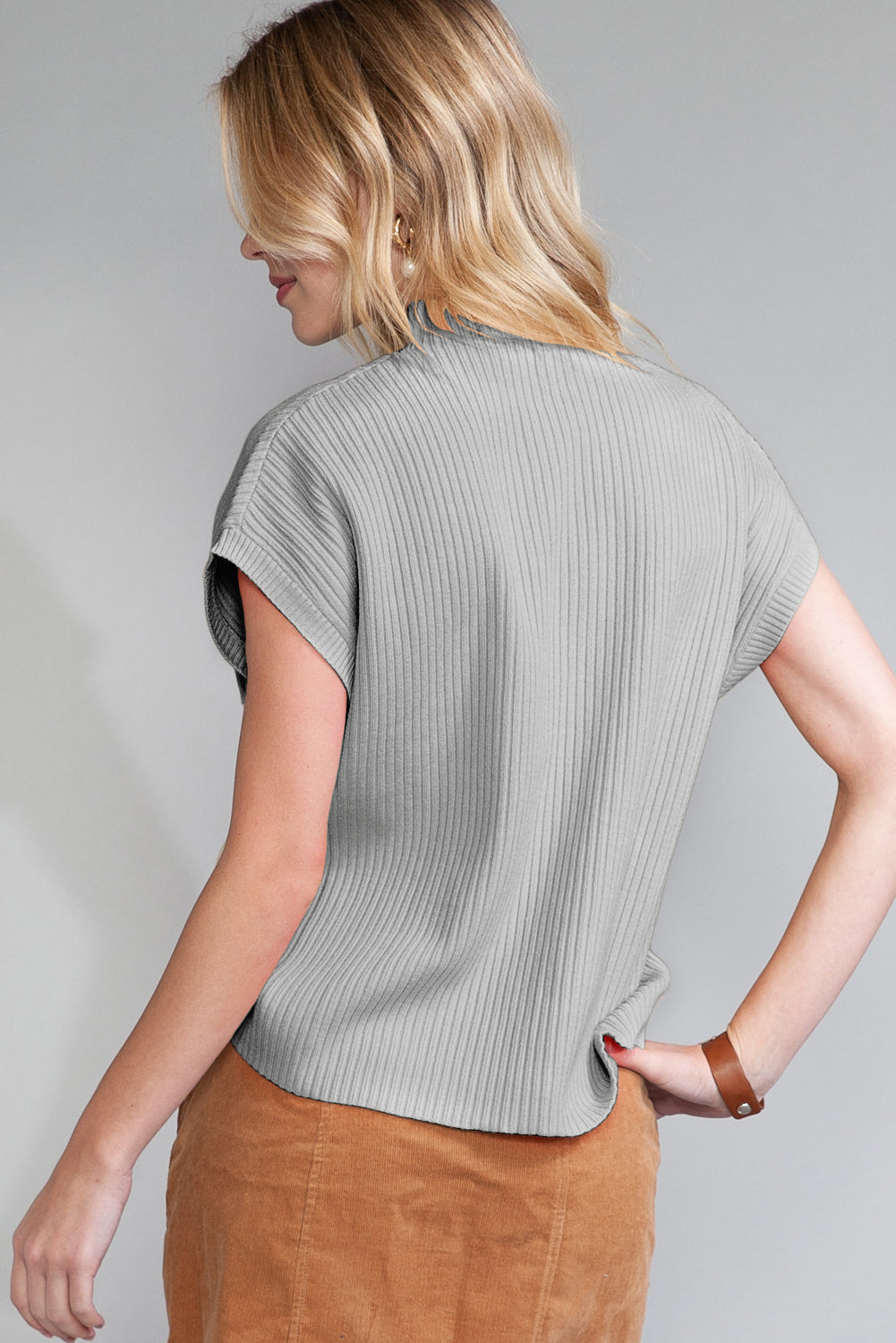 Ribbed Knit Short Sleeve Sweater in diffrent colors