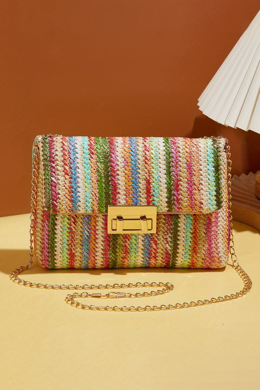 Pink Striped Crochet Flapped Single Shoulder Bag