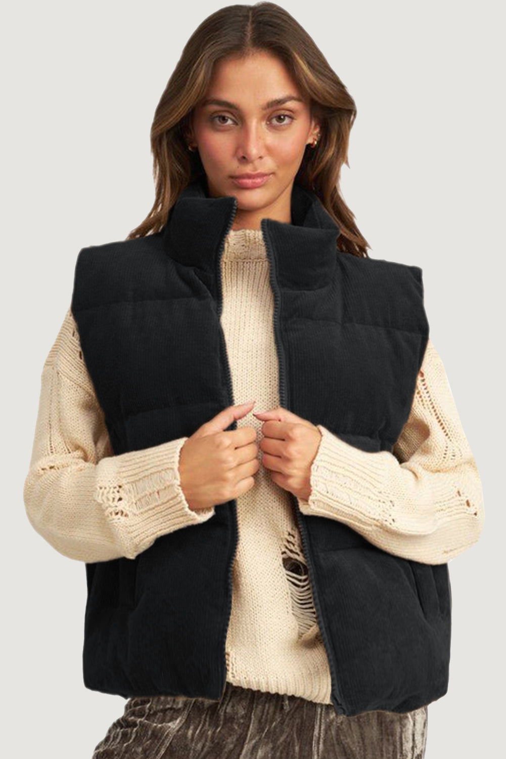 Black, Brown or Jungle Green Rib Puffer Vest