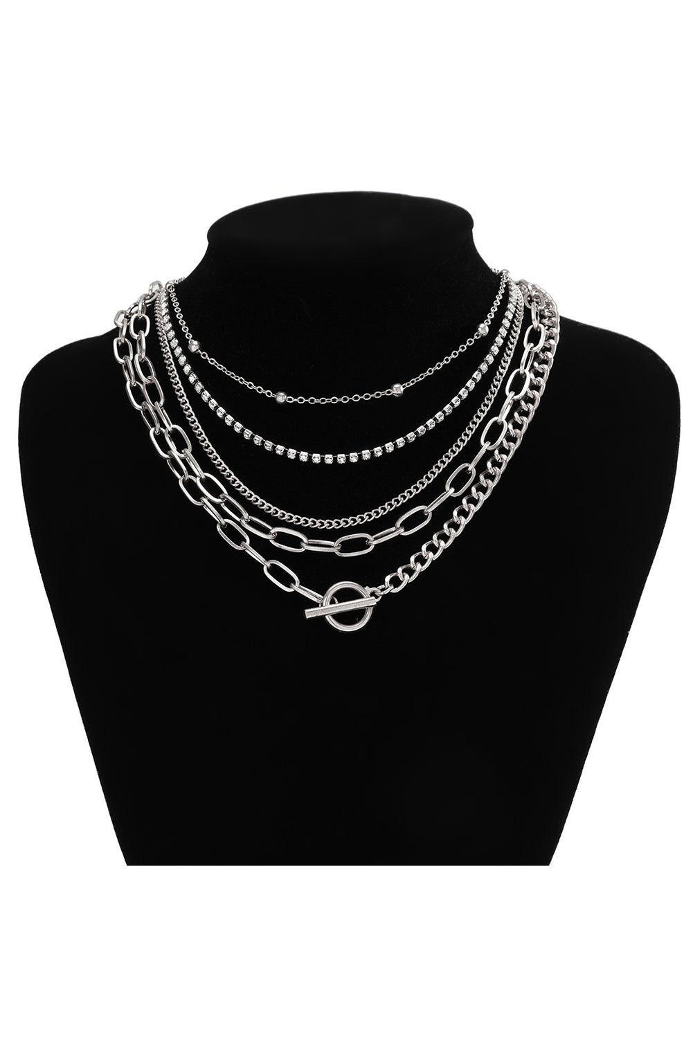 Gold/Silver 5pcs Layered Rhinestone Necklace Set