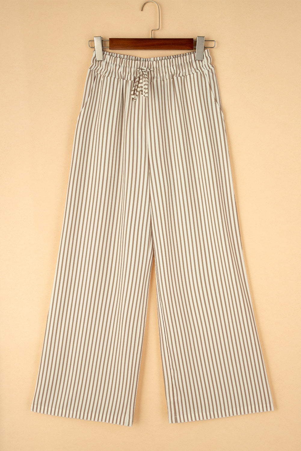 Khaki Striped Drawstring Waist Loose Pants