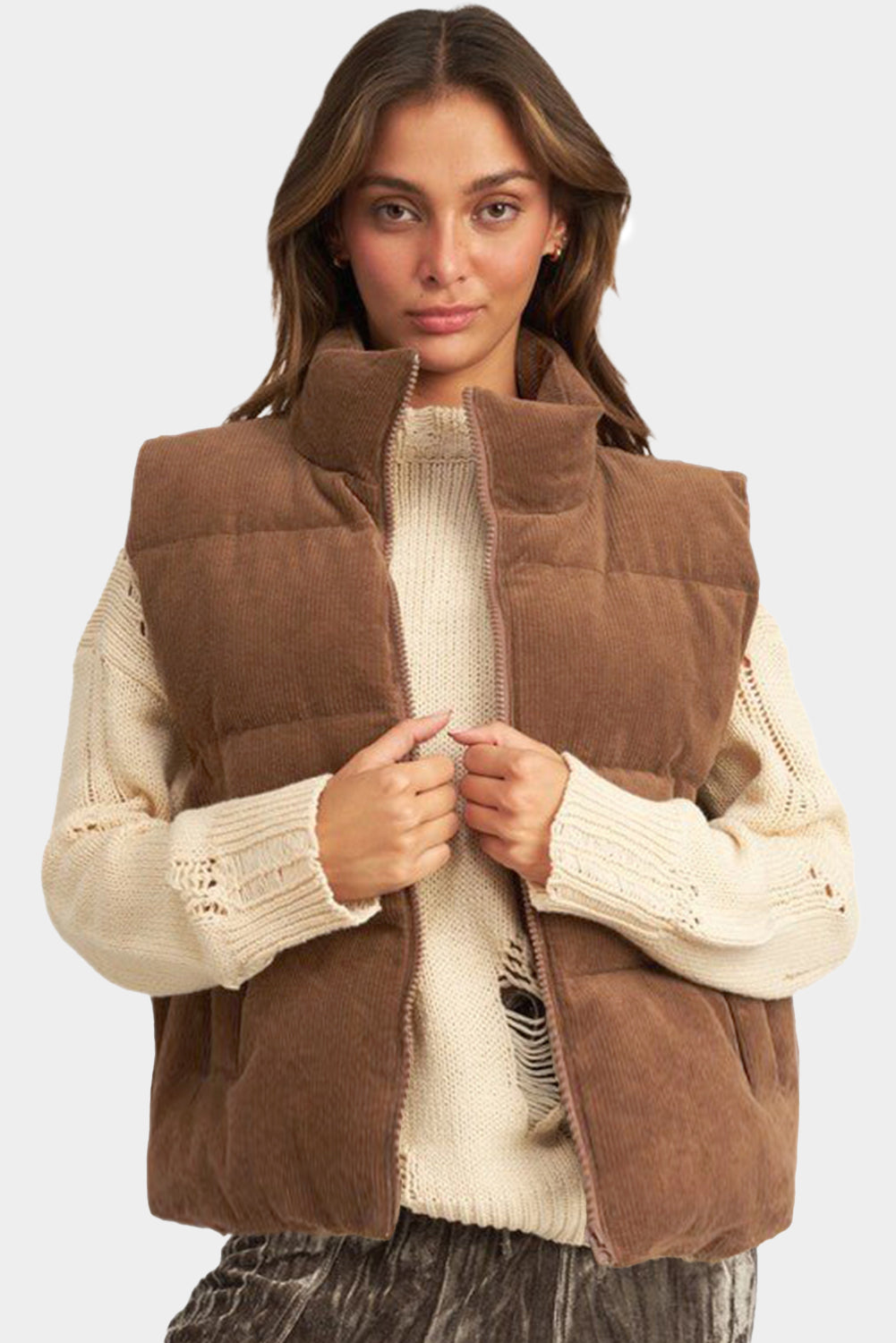 Black, Brown or Jungle Green Rib Puffer Vest