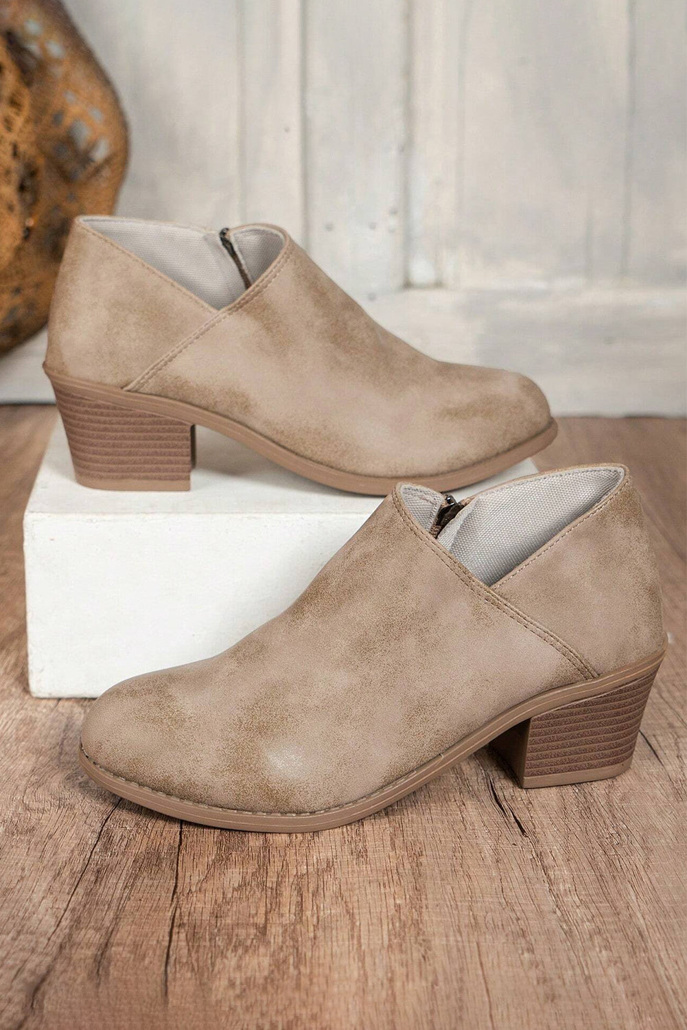 Suede Block Heel Ankle Boot