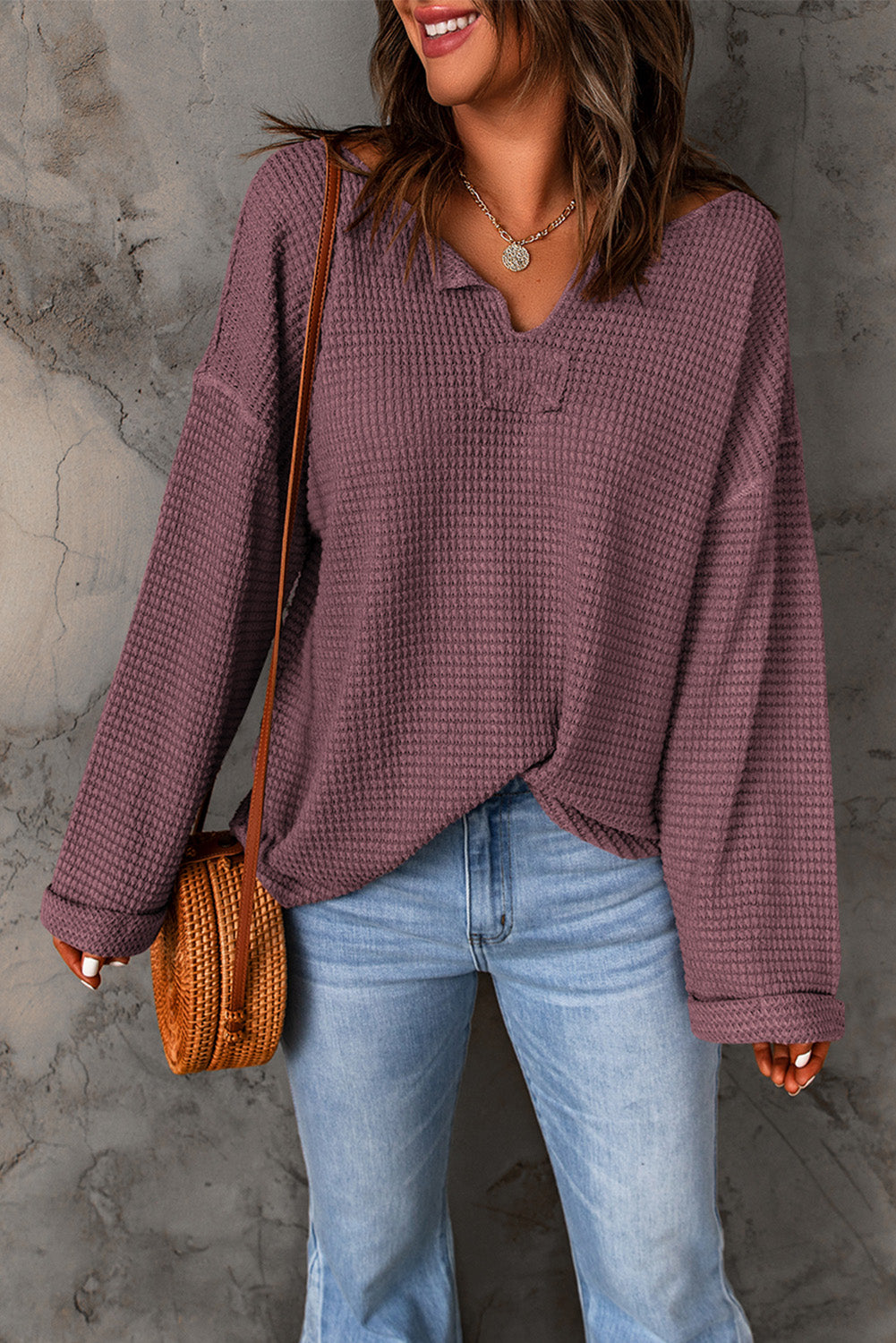 Purple Waffle Knit Top