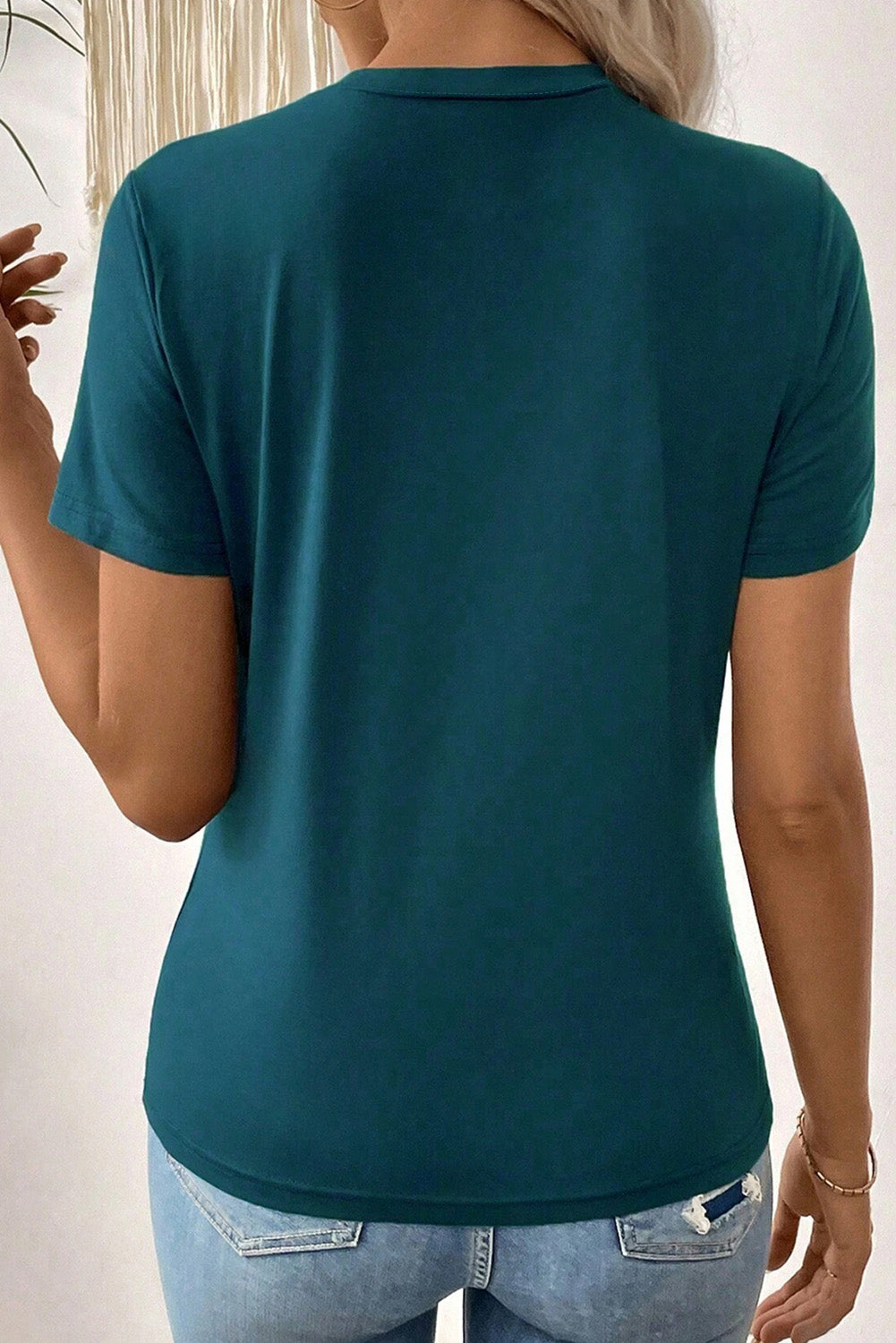 Einfarbiges T-Shirt mit Rundhalsausschnitt in Blauem Saphir