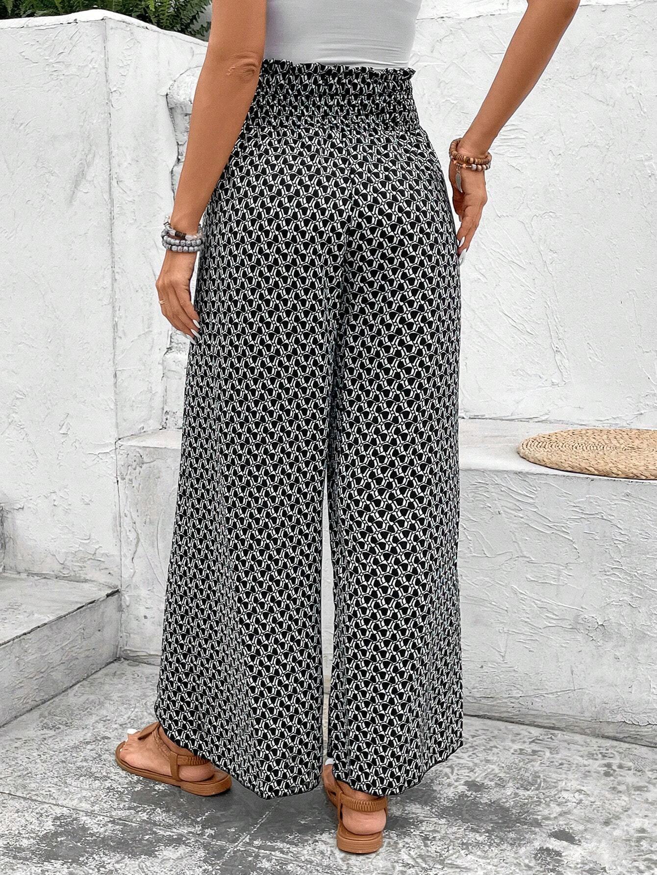 Multi color Floral Shirred Side Slit Wide Leg Pants