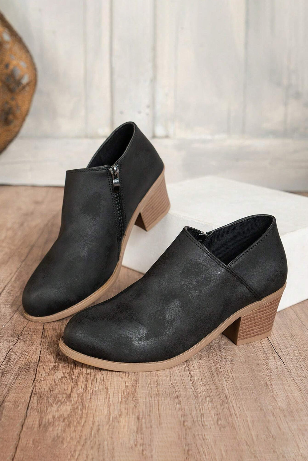 Suede Block Heel Ankle Boot