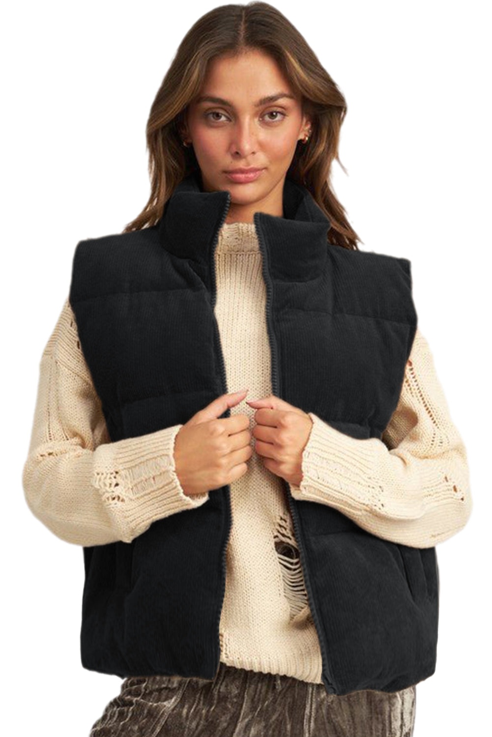 Black, Brown or Jungle Green Rib Puffer Vest