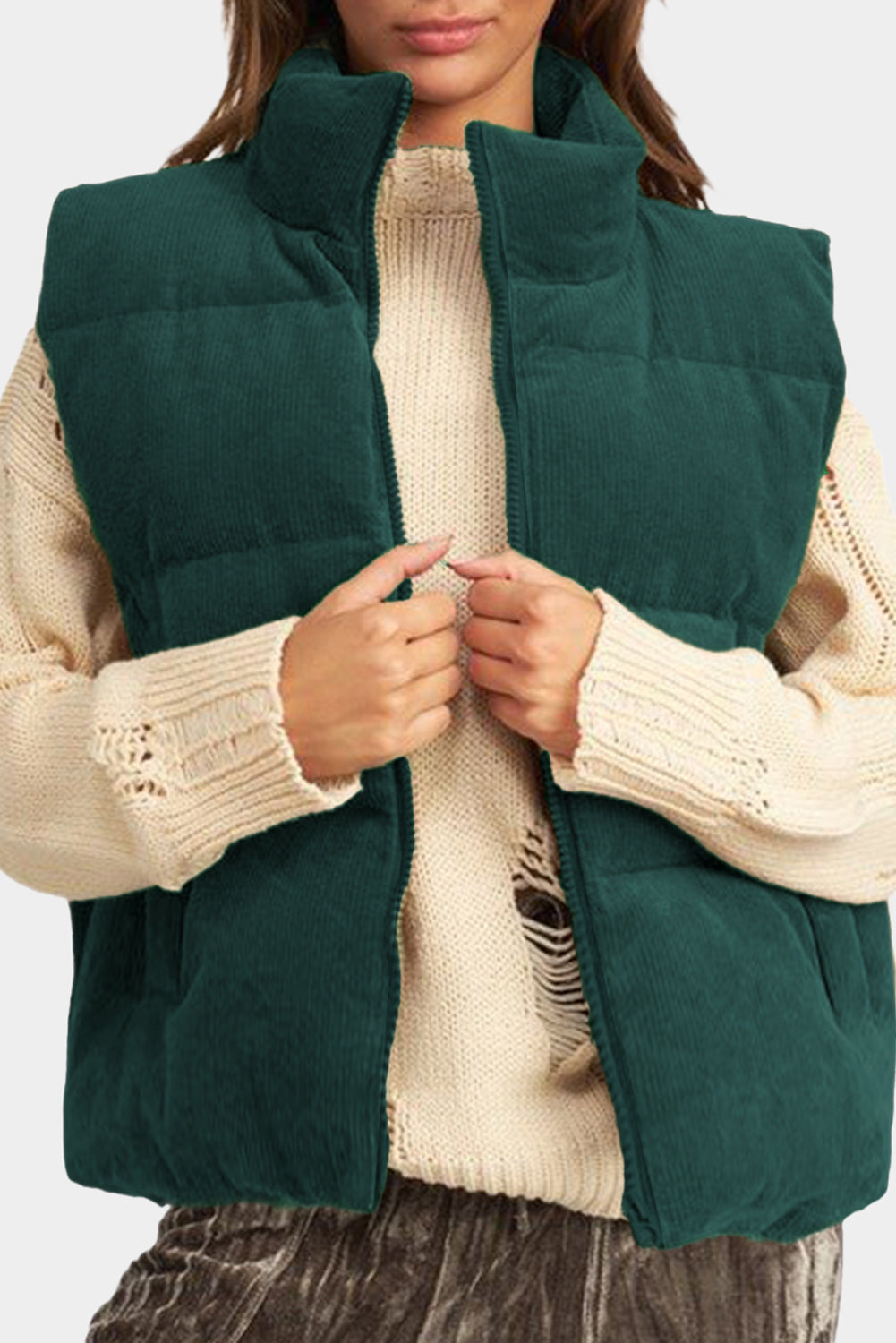 Black, Brown or Jungle Green Rib Puffer Vest