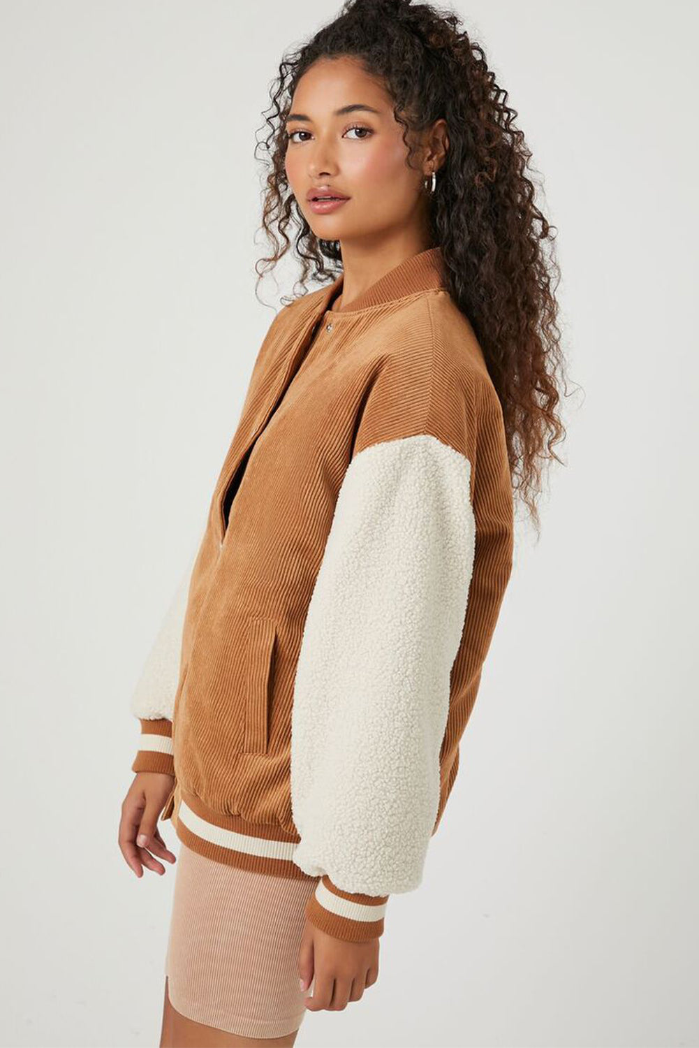 Fleece Patchwork Buttoned Bomber Coat