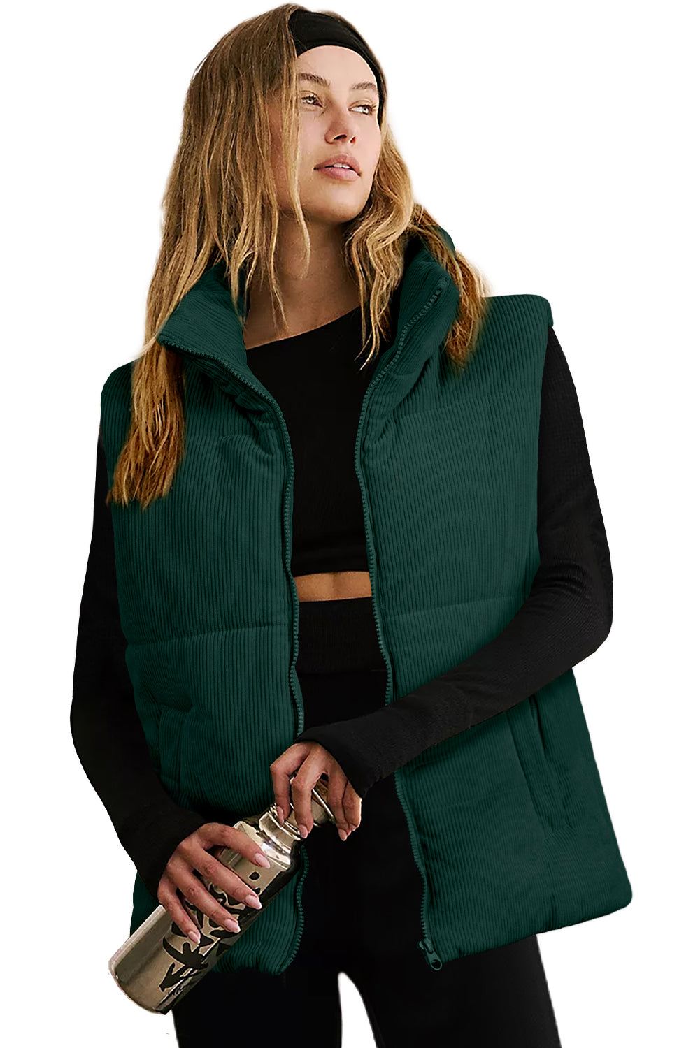 Black, Brown or Jungle Green Rib Puffer Vest