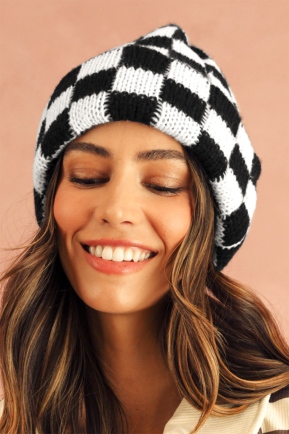 Black Checkered Beanie Cap