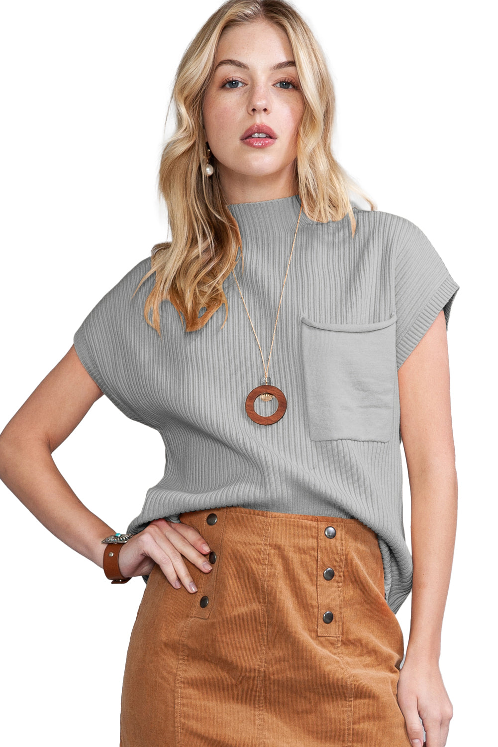 Ribbed Knit Short Sleeve Sweater in diffrent colors