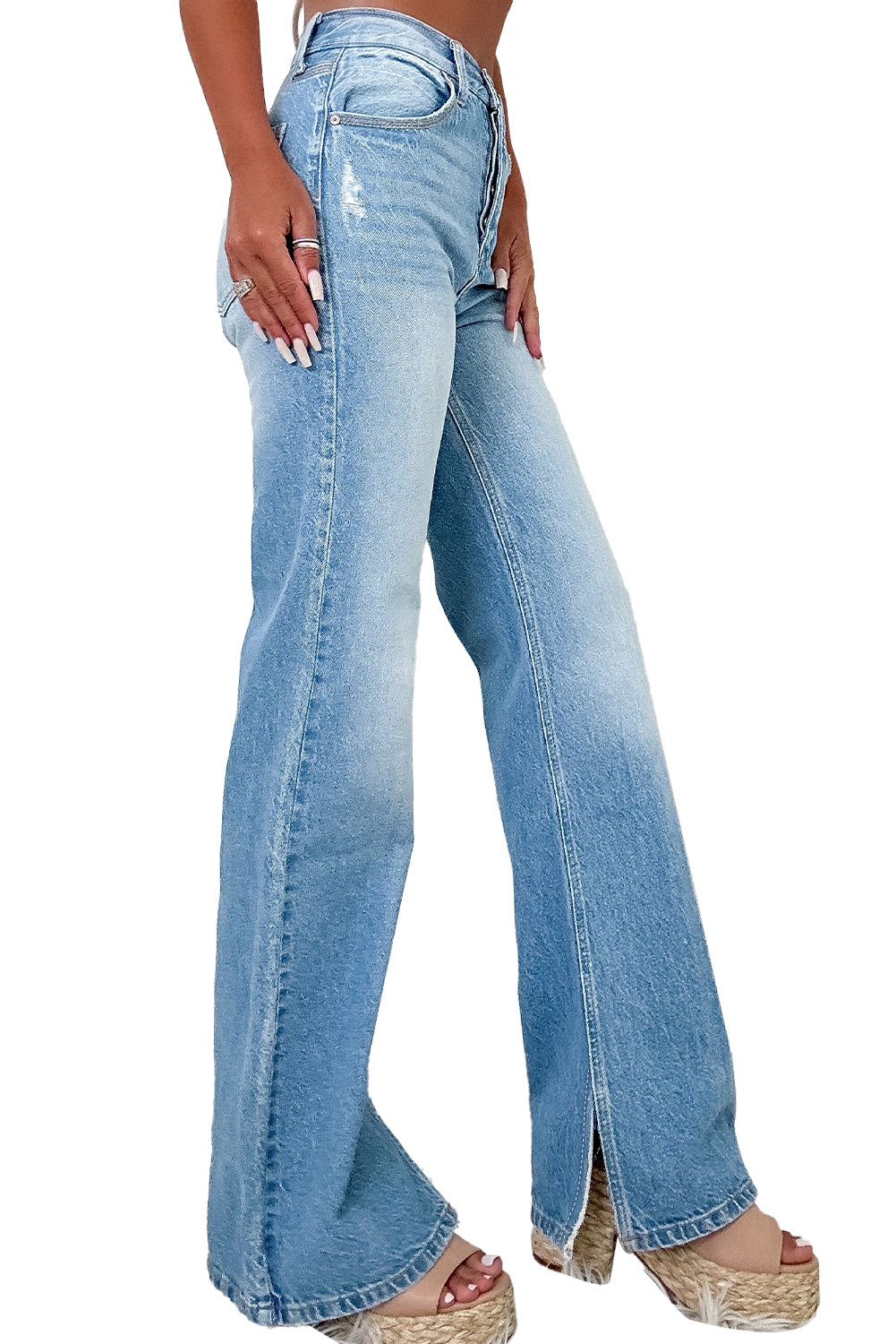 Zerrissene Myosotis-Jeans mit hoher Taille