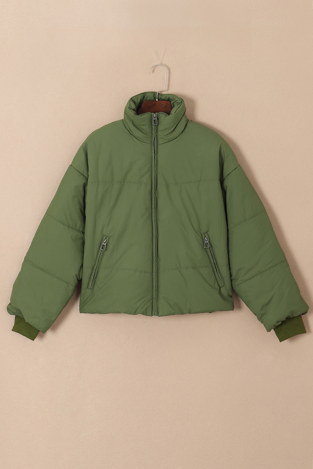 Brown, Black and Green Pocketed Puffer Coat