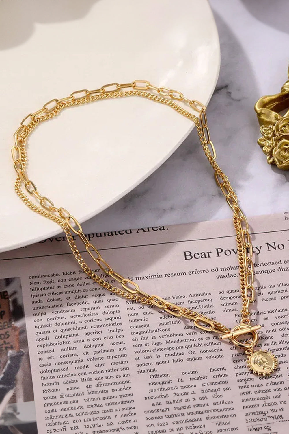 Gold Plated Vintage Carved Coin Necklace