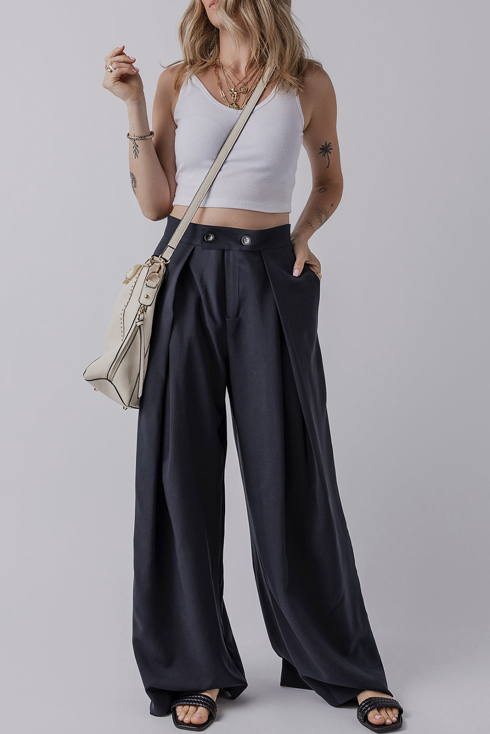 Blue High Waist Wide Leg Pants