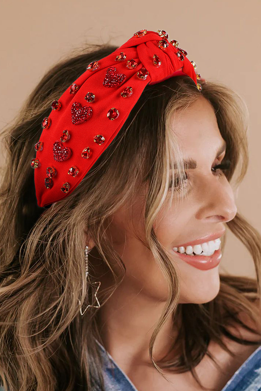 Fiery Red Heart Shape Crystal Headband