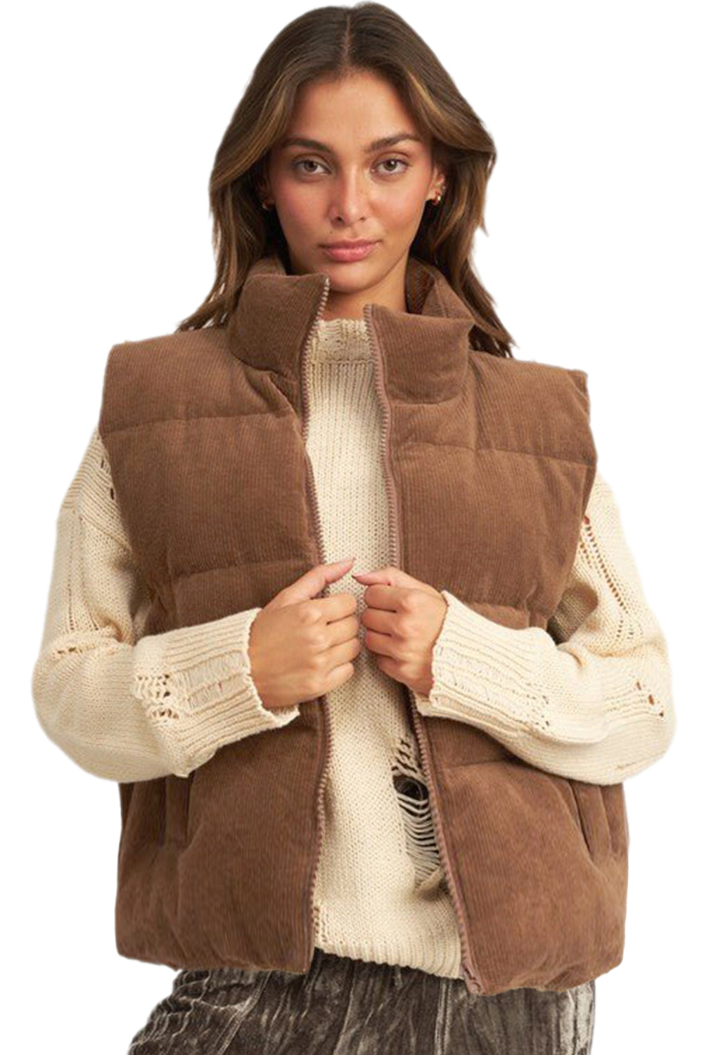 Black, Brown or Jungle Green Rib Puffer Vest