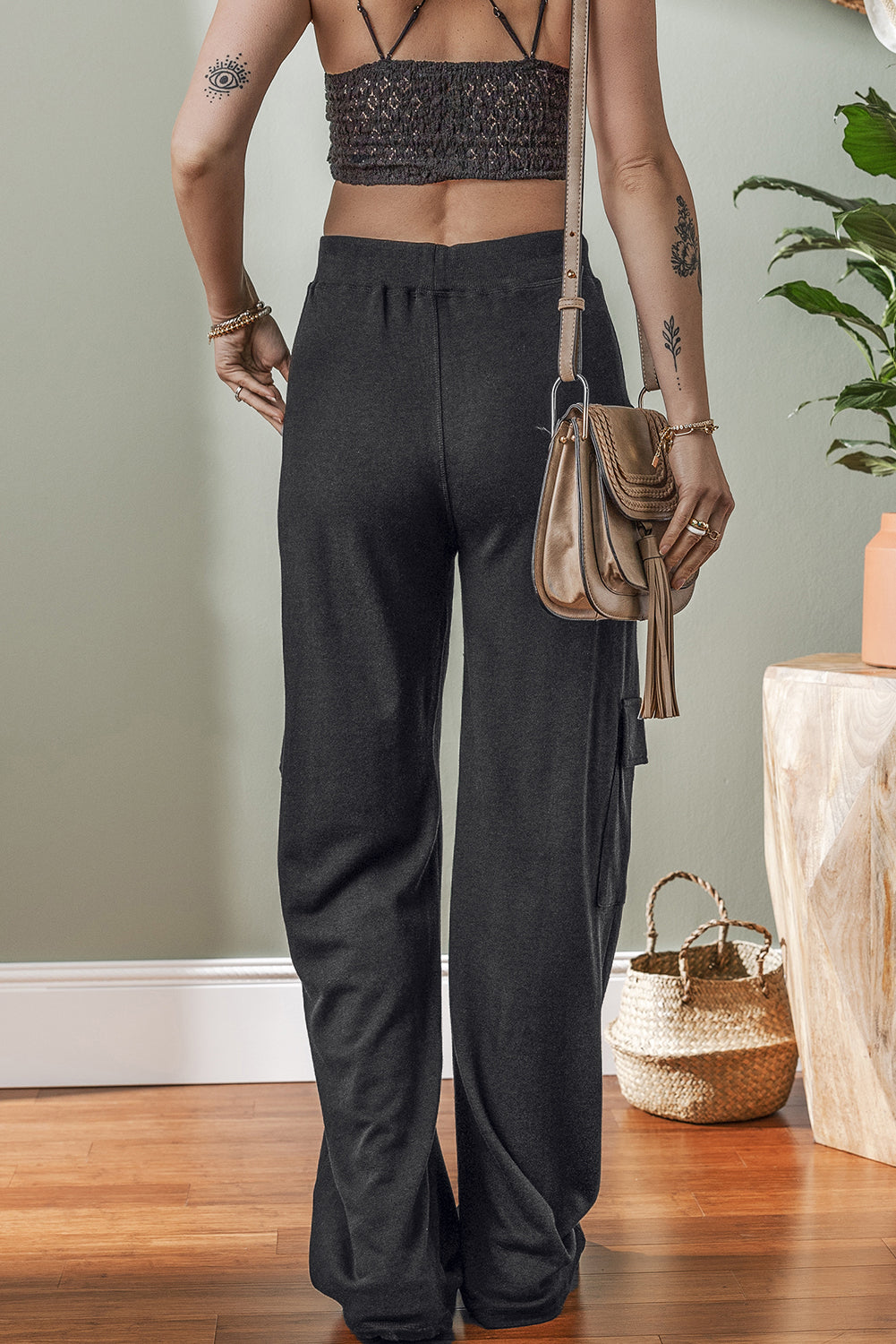 Grey Cargo Pockets Drawstring Sweatpants