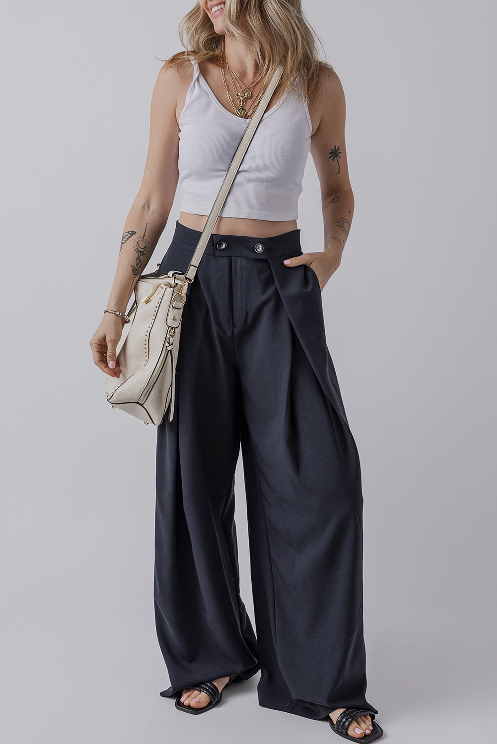 Blue High Waist Wide Leg Pants