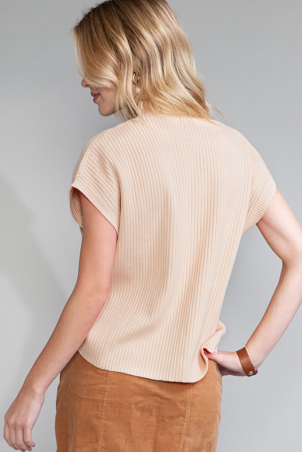 Ribbed Knit Short Sleeve Sweater in diffrent colors