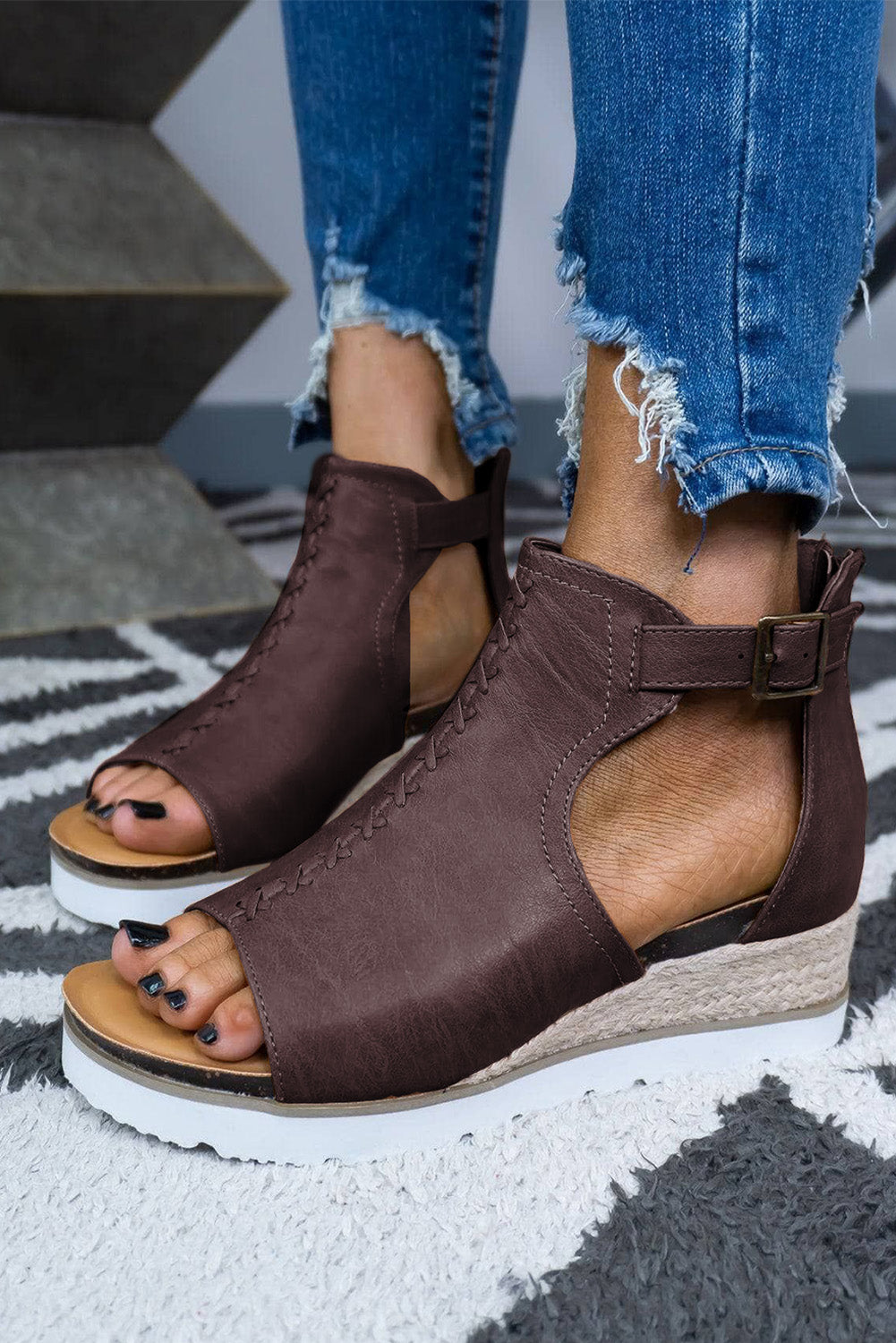 Brown/Khaki Platform Slides Shoes