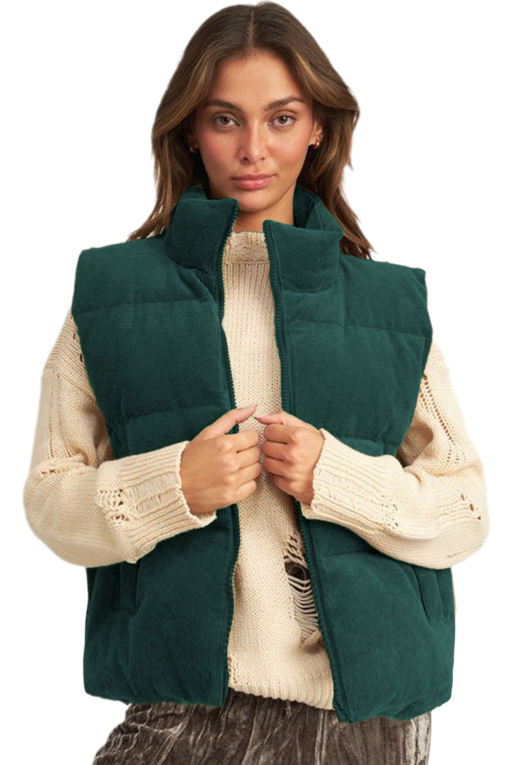 Black, Brown or Jungle Green Rib Puffer Vest