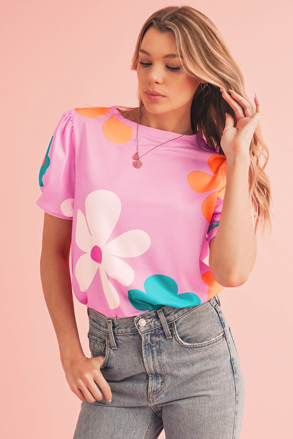 Colorful Flower Print Tee in different colors