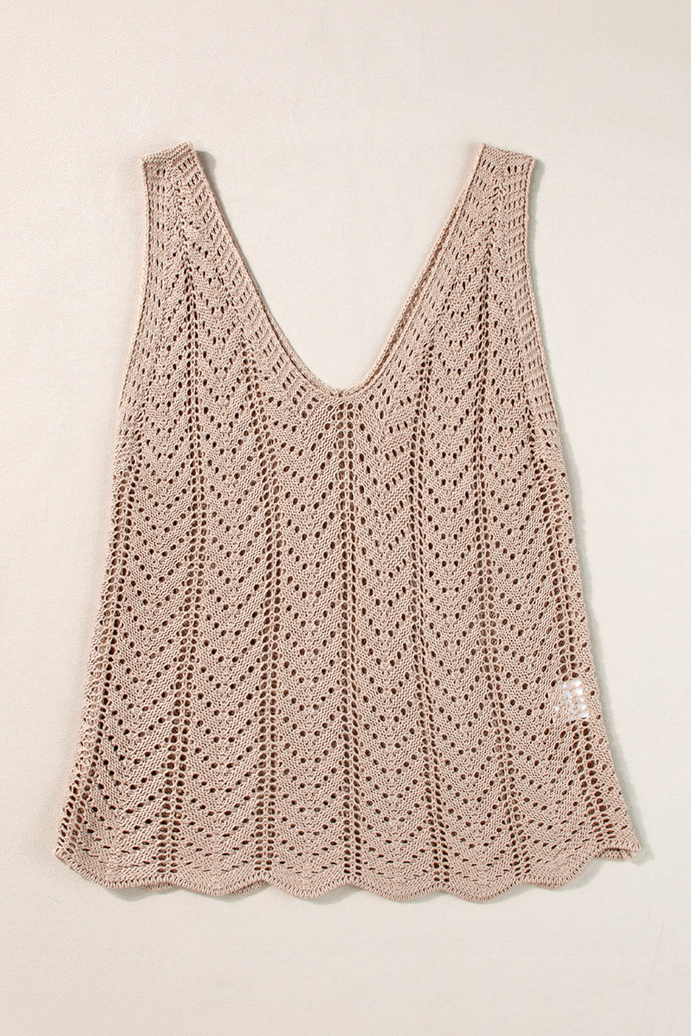 Pale Khaki V Neck Crochet Knit Tank Top